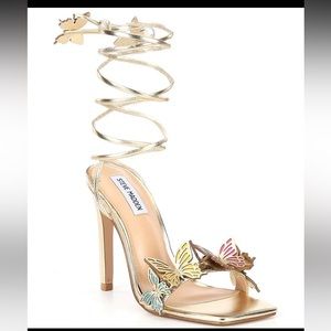 Utopia Metallic Butterfly Embellished Ankle Wrap Dress Sandals